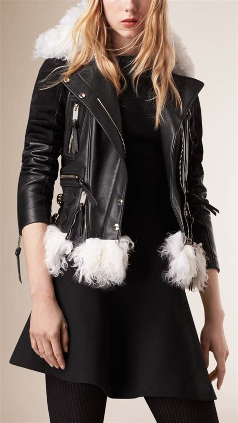 burberry shearling topcollar lambskin biker jacket|shearling aviator jacket.